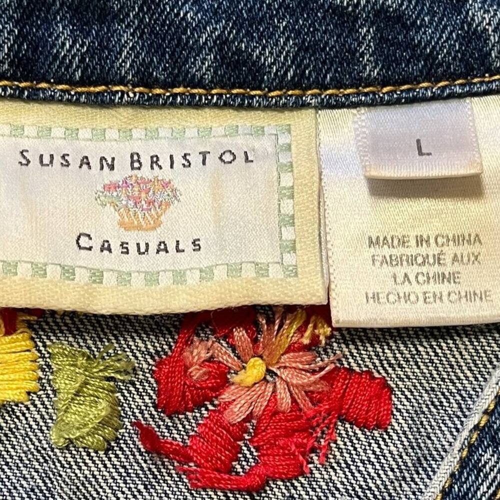 VTG SUSAN BRISTOL Floral Embroidered Denim Vest  Hippie Boho Festival  SZ L - Picture 10 of 13